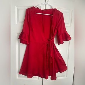 Red satin wrap dress (small)
